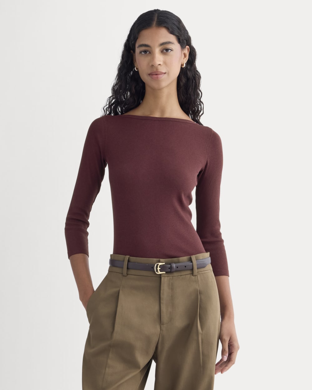 Luxe Rib 3/4 Sleeve Boatneck Tee in Heathered Port Royale — front view