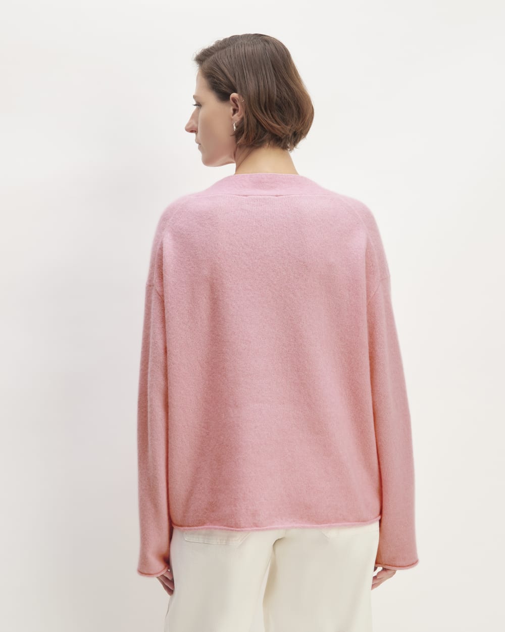 The Cozy-Stretch V-Neck Sweater in Pink Peony — detail view
