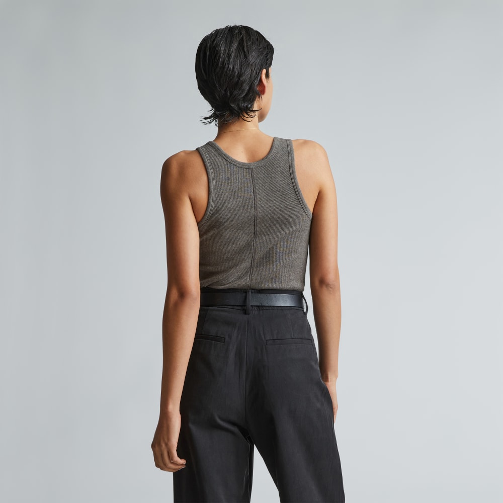 The Luxe Rib Tank in Heathered Fatigue — detail view