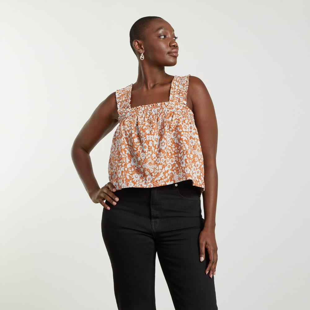 The Smocked Linen Cami in Honey Floral — alternate view