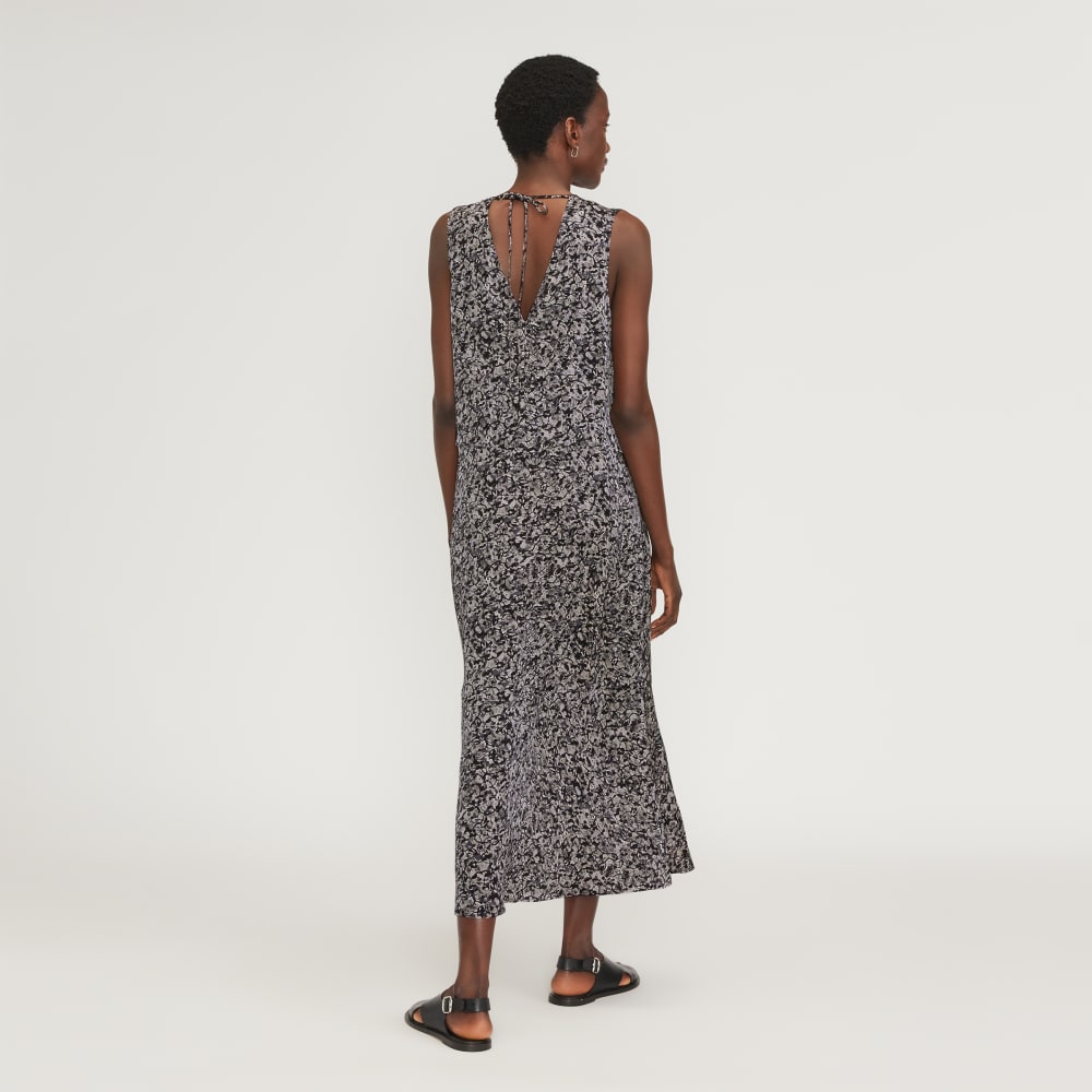 The Satin V-Neck Maxi Dress in Splatter — detail view