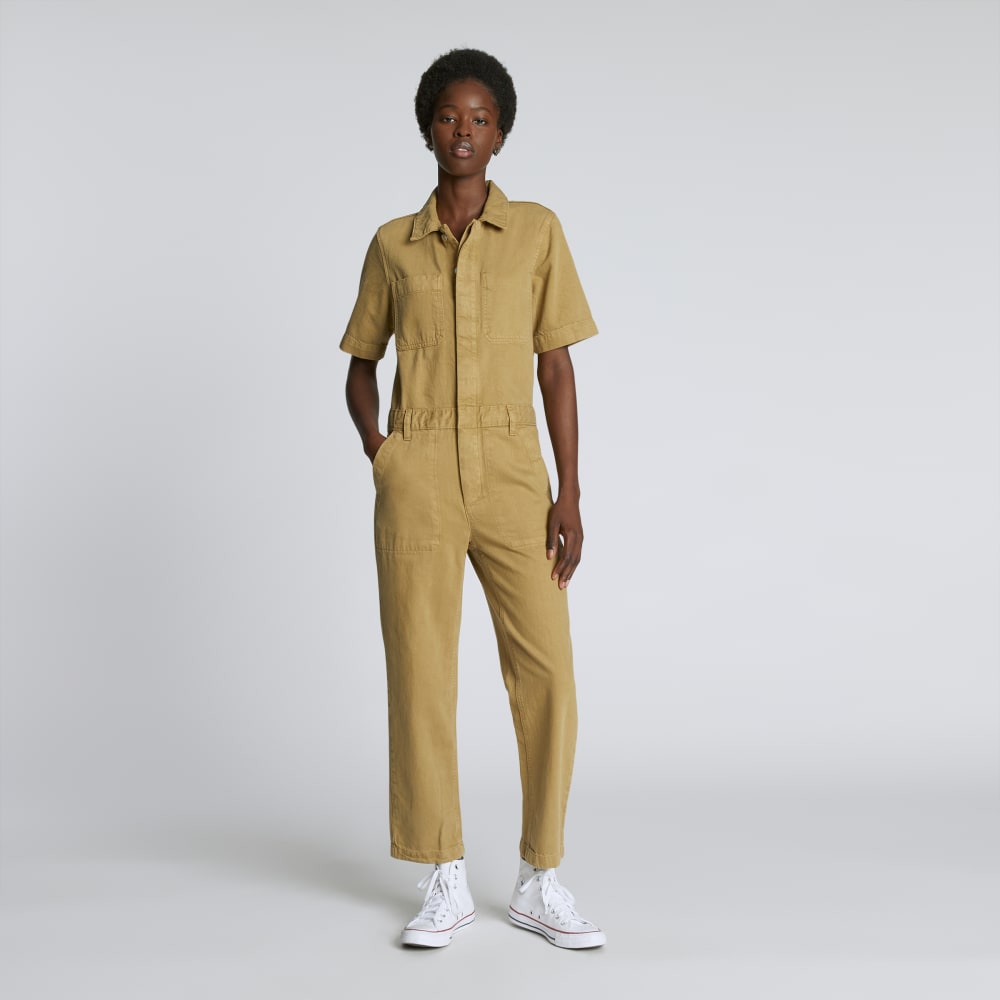 The Supersoft Jean Coverall in Spring Fennel — front view