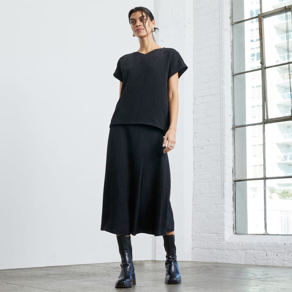 The City Stripe V-Neck Top in Black — detail view