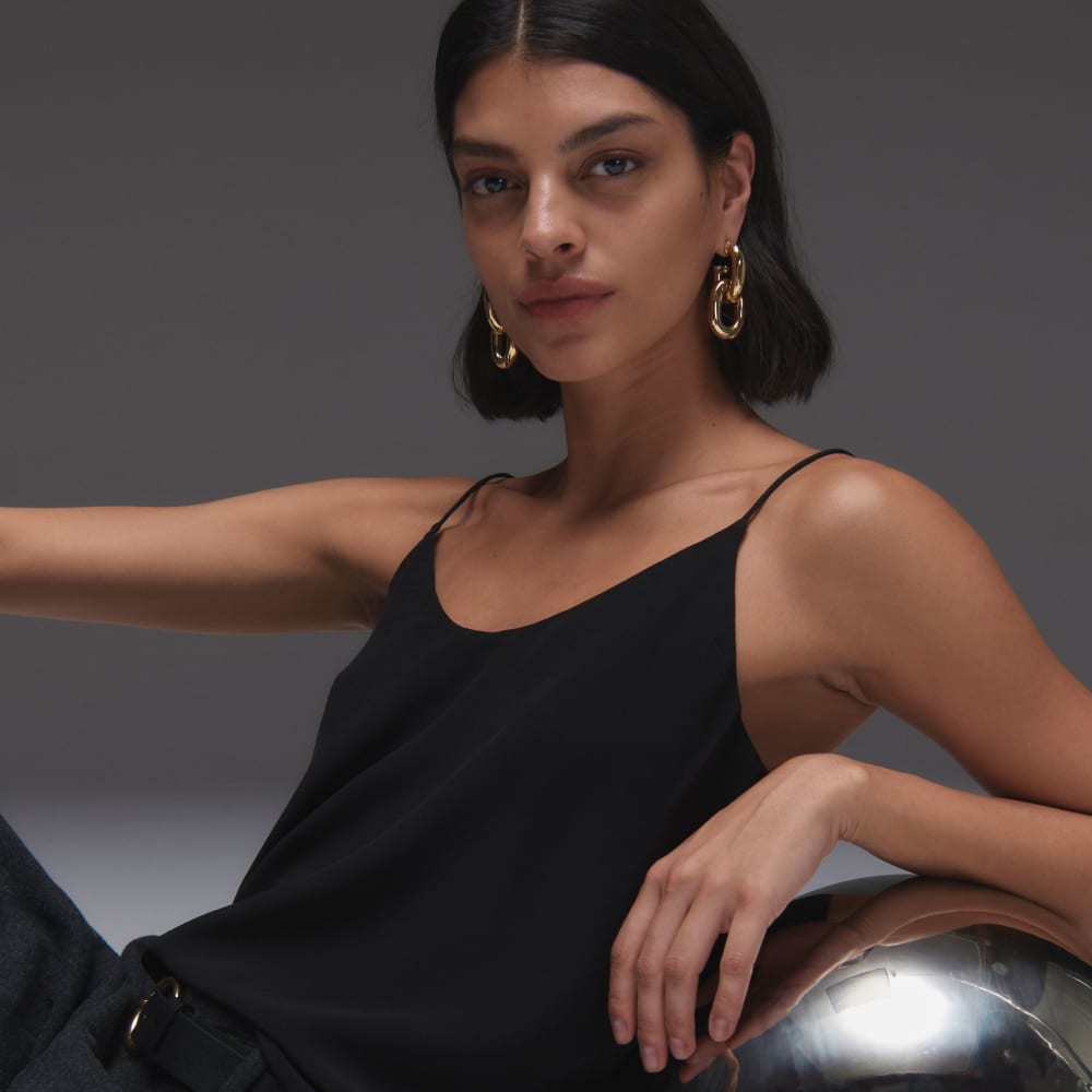 The Washable Clean Silk Cami in Black — detail view