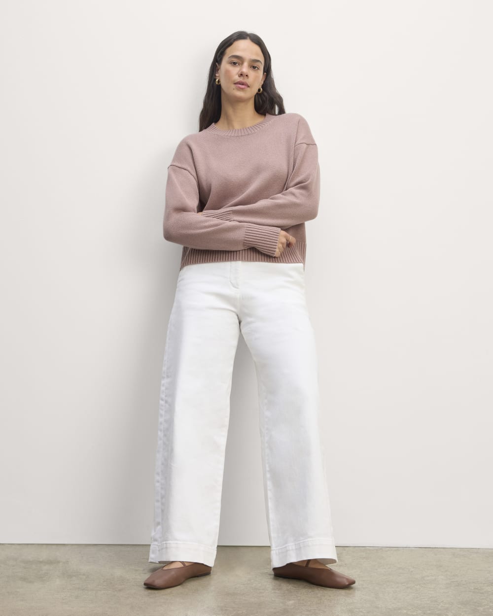 The Boxy Sweater in Everyday Cotton in Dusty Rose — detail view