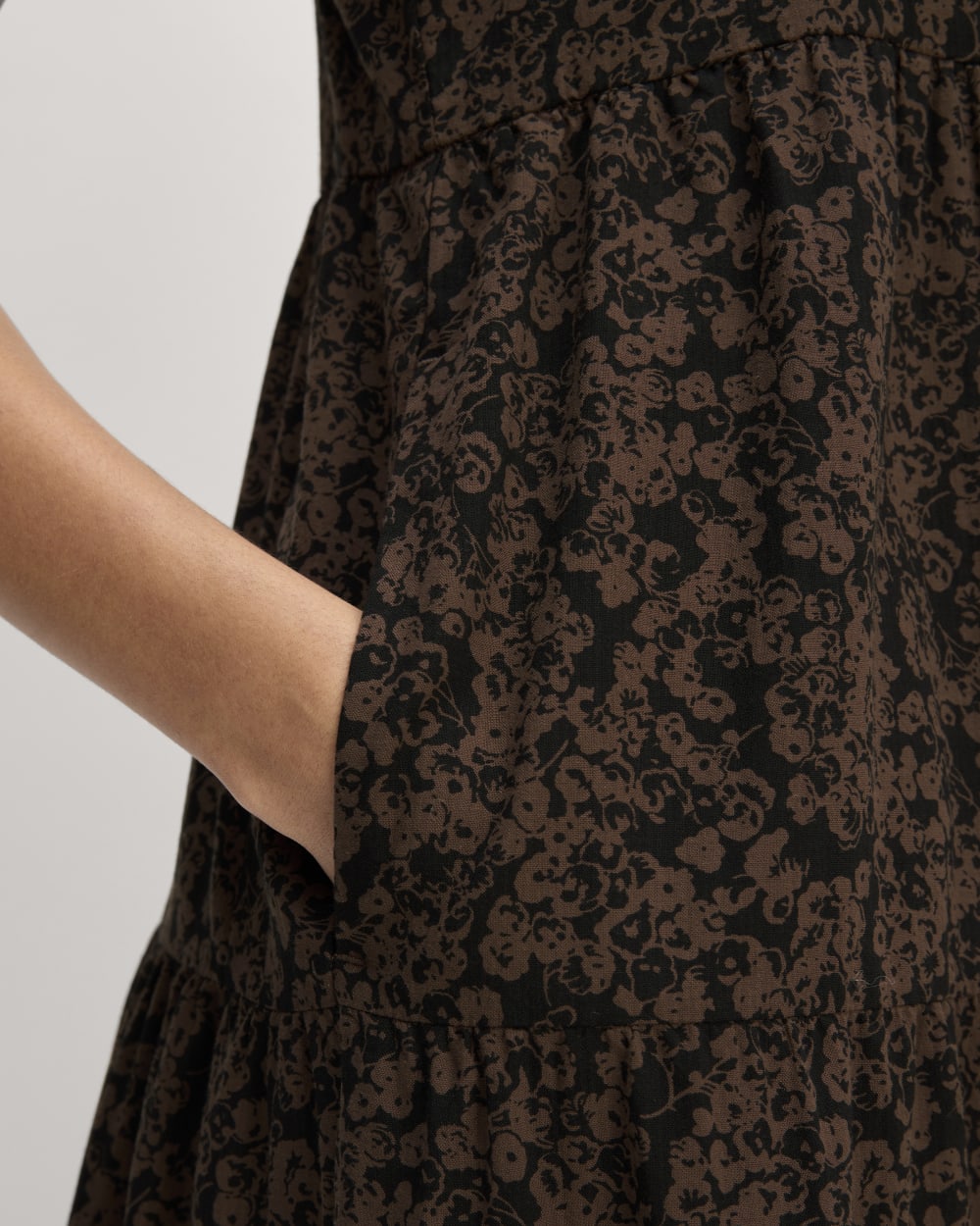 The Gauze Tiered Dress in Black / Cocoa Small Floral — detail view