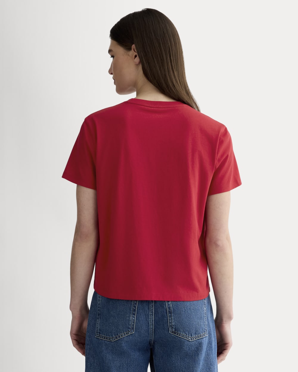 The Box-Cut Tee in Essential Cotton in Berry Red — detail view