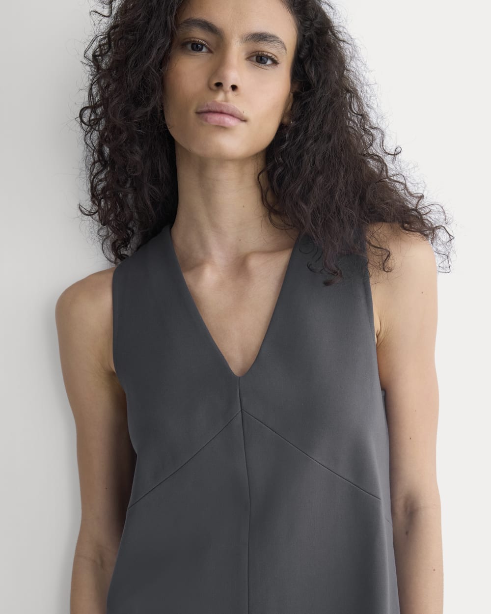 Ponte V-Neck Mini Dress in Graphite — detail view