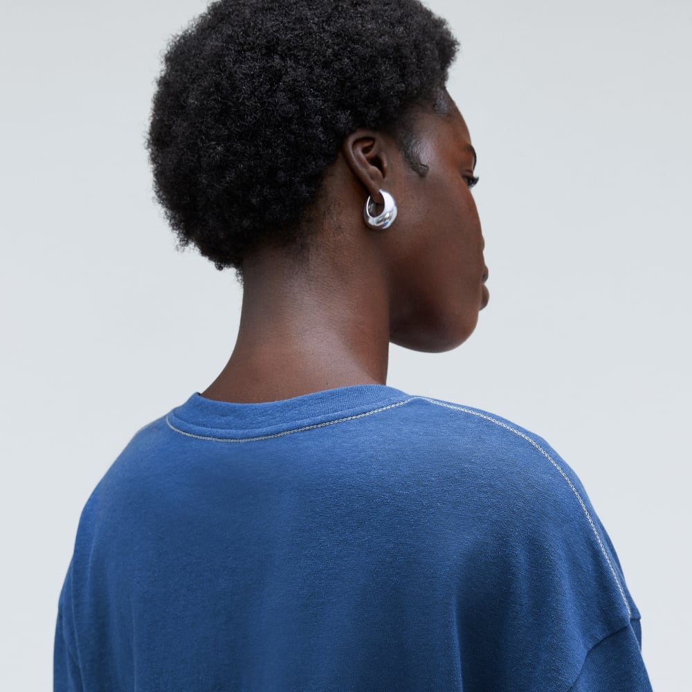 The Vintage Henley Hemp Tee in Deep Blue — detail view