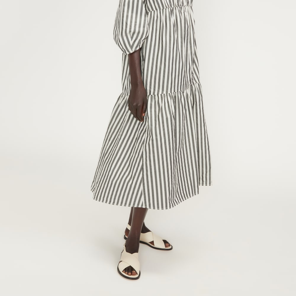 The Poplin Tiered Dress in Bone / Black — detail view
