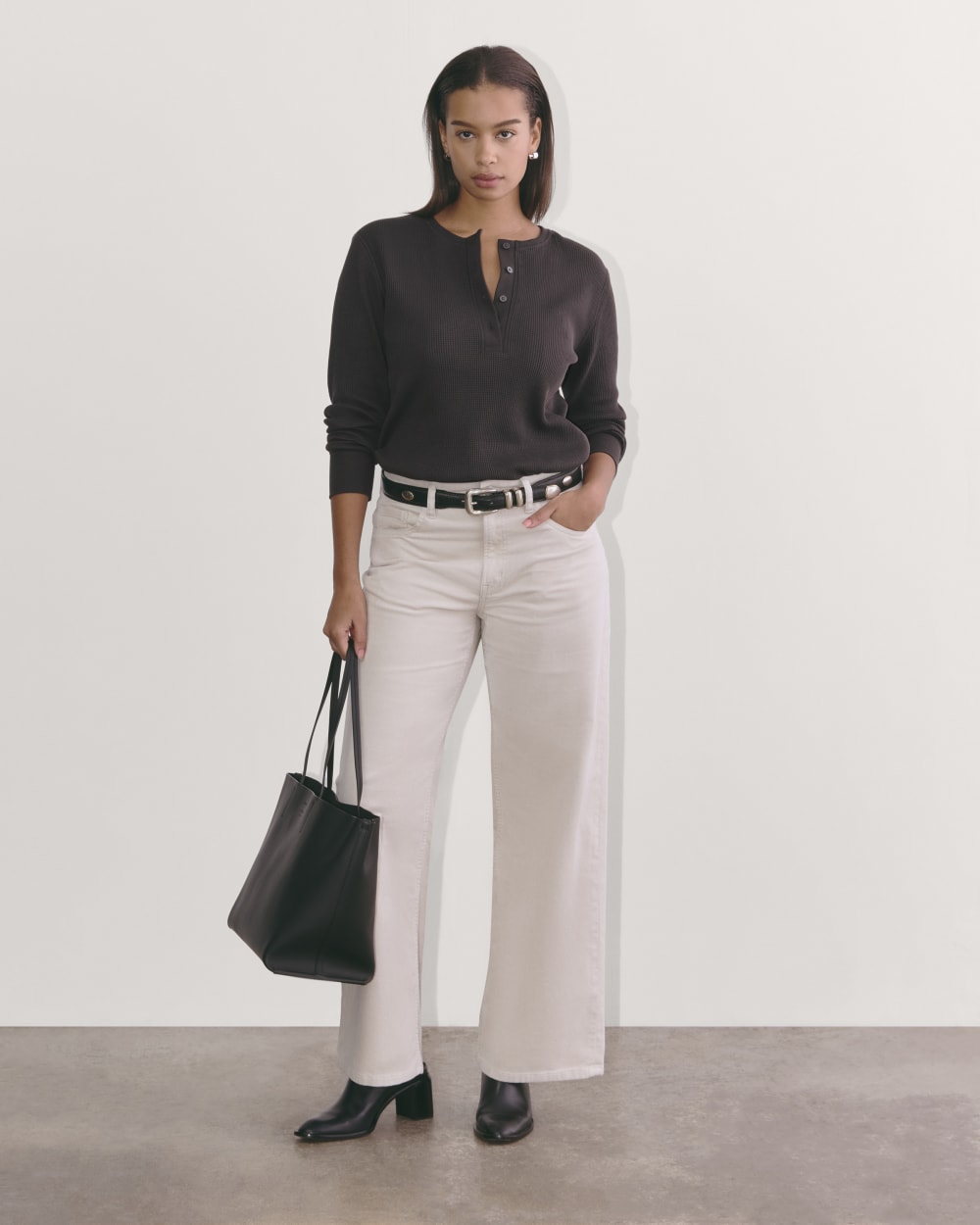 The Waffle Henley in Black — detail view