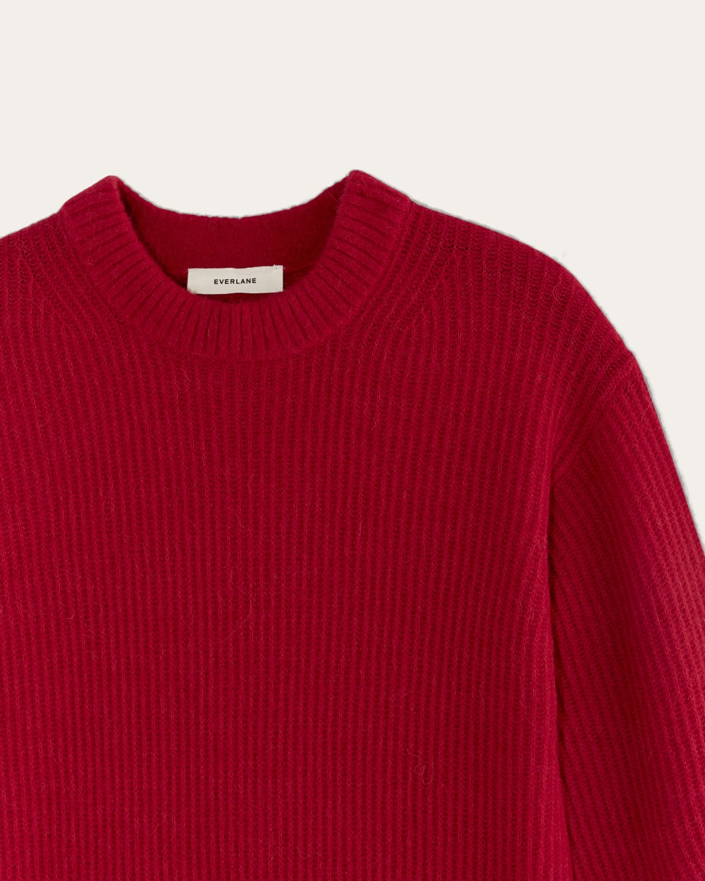 The Cocoon Crew in Alpaca in Berry Red — detail view