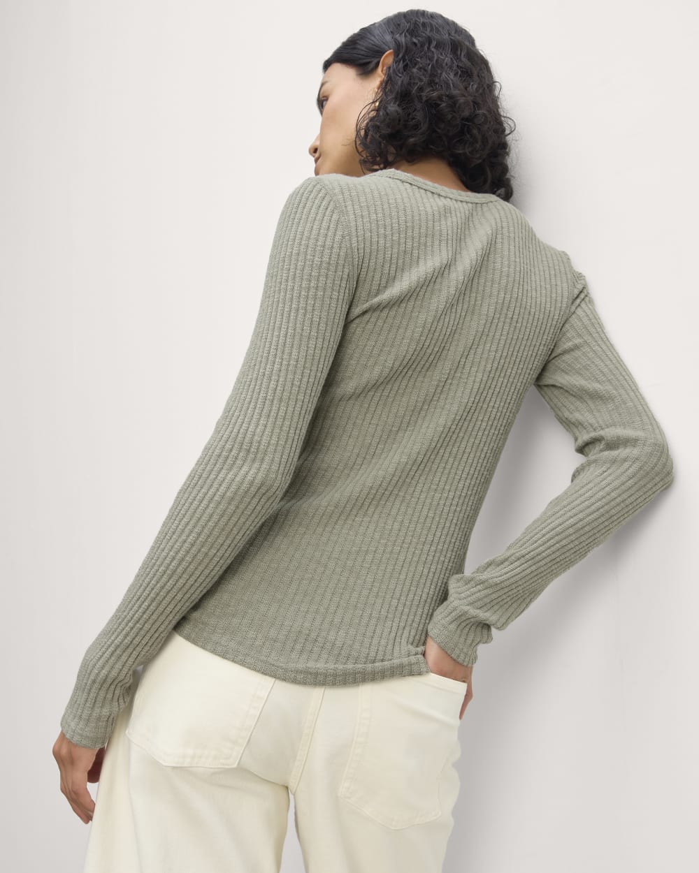 The Cozy Rib Long-Sleeve Tee in Sage Green — detail view