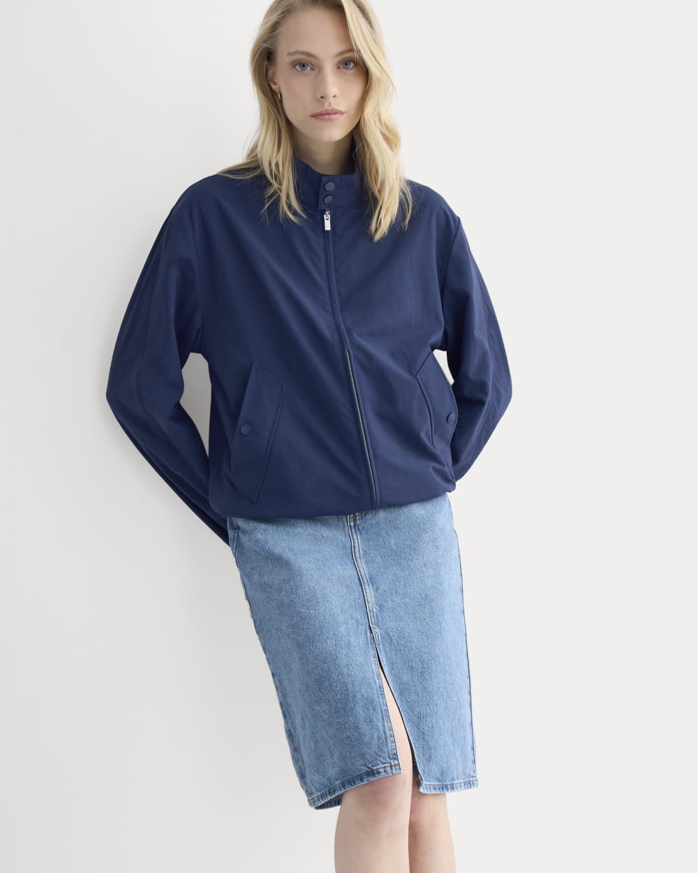 Mid-Rise Denim Midi Skirt in Vintage Mid Indigo — front view