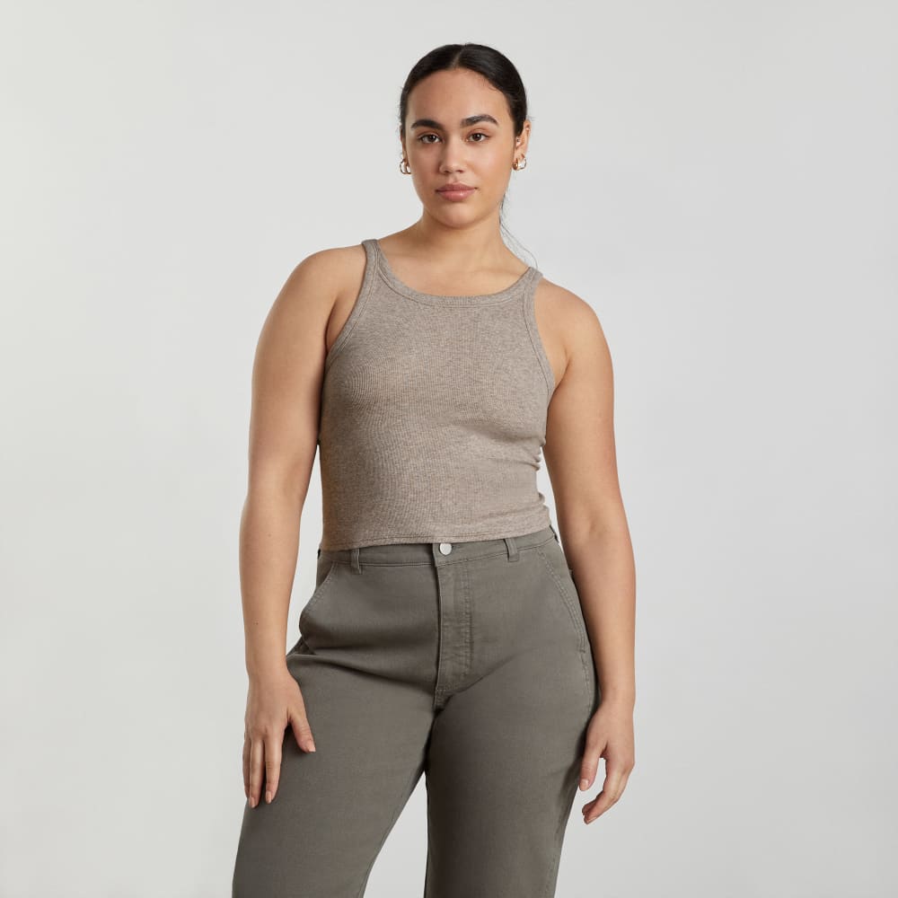 The Pima Micro-Rib Short Tank in Heathered Burnt Sugar — alternate view