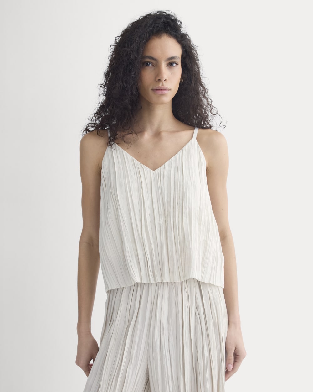 Crinkle Trapeze Tank in Birch — front view