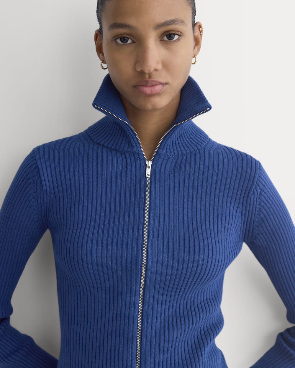 Full-Zip Ribbed Jacket in Everyday Cotton in Estate Blue — detail view