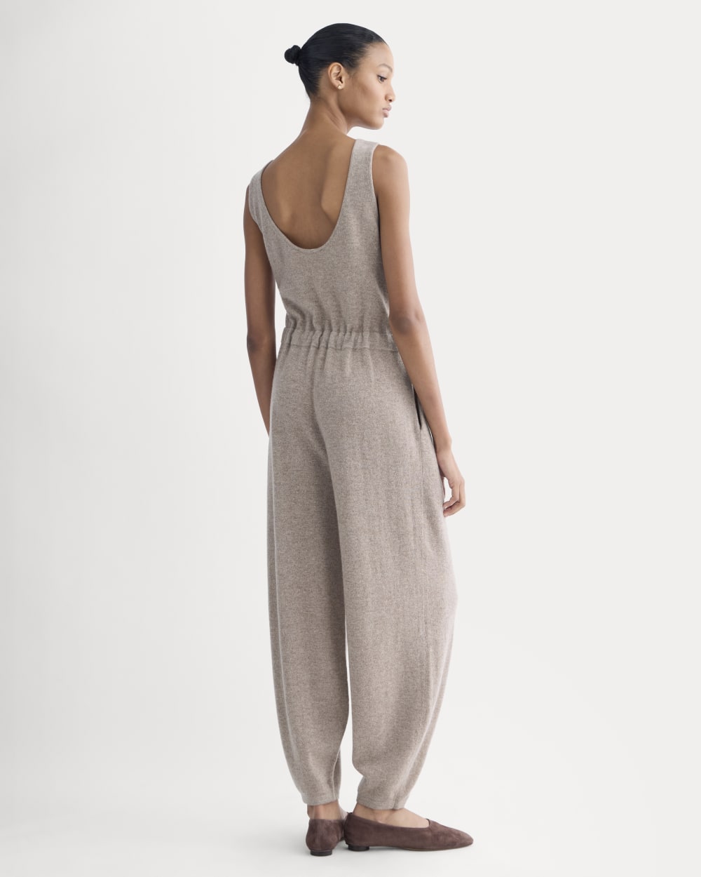 Cashmere Lounge Jumpsuit in Oatmeal — detail view