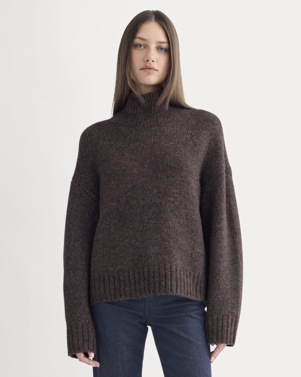 The Cloud Oversized Turtleneck in Heathered Burgundy — front view