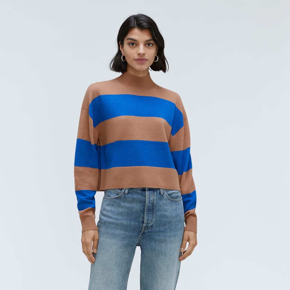 The Luxe Merino Turtleneck in Sahara / Lapis Blue — front view