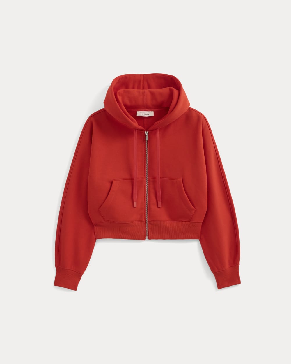 Luxe Fleece Full-Zip Cropped Hoodie in Fiery Red — alternate view