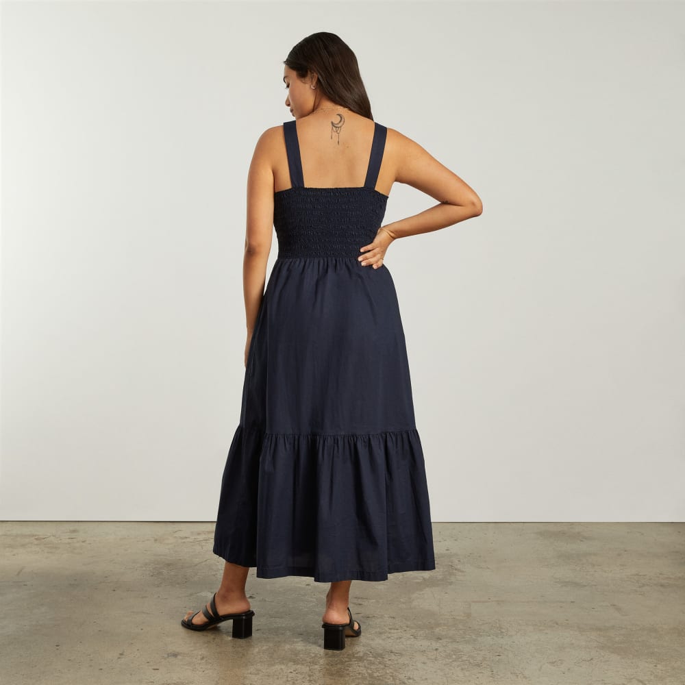 The Smock Dress in Deep Navy — detail view