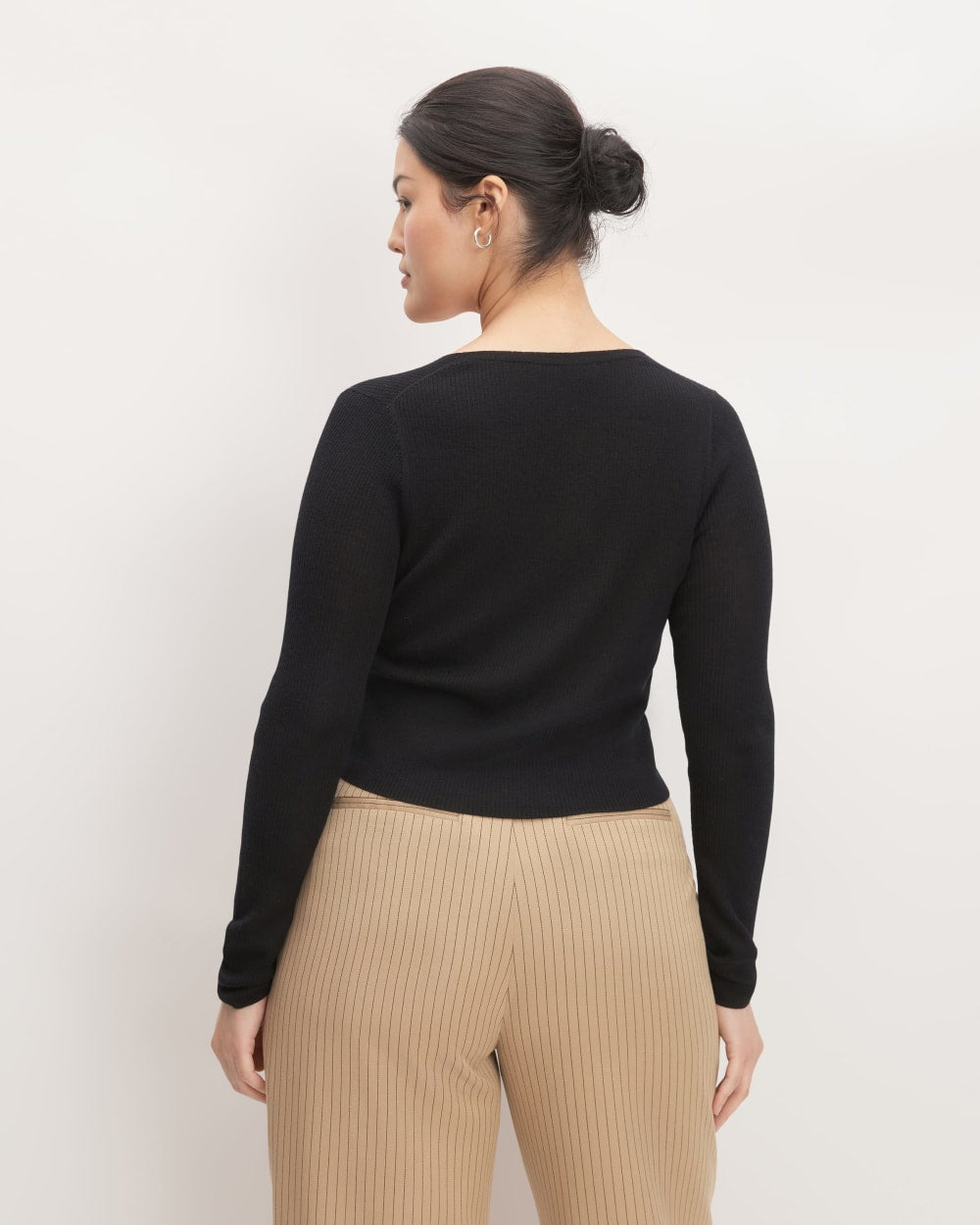 The Cardigan in Ultrasoft Merino in Black — detail view