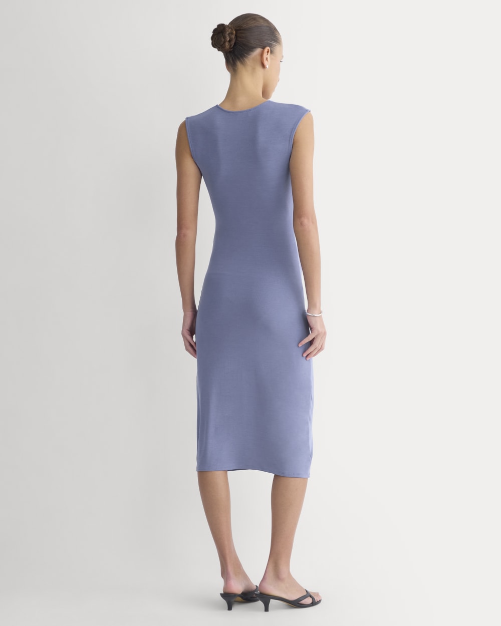 Knit Asymmetrical Midi Dress in Blue Dusk — detail view