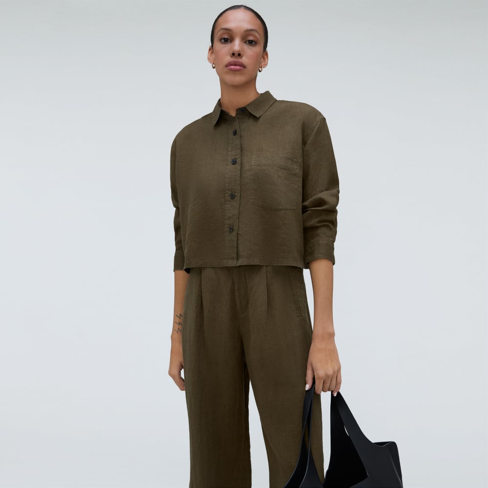 The Linen Way Short Shirt in Beech — detail view
