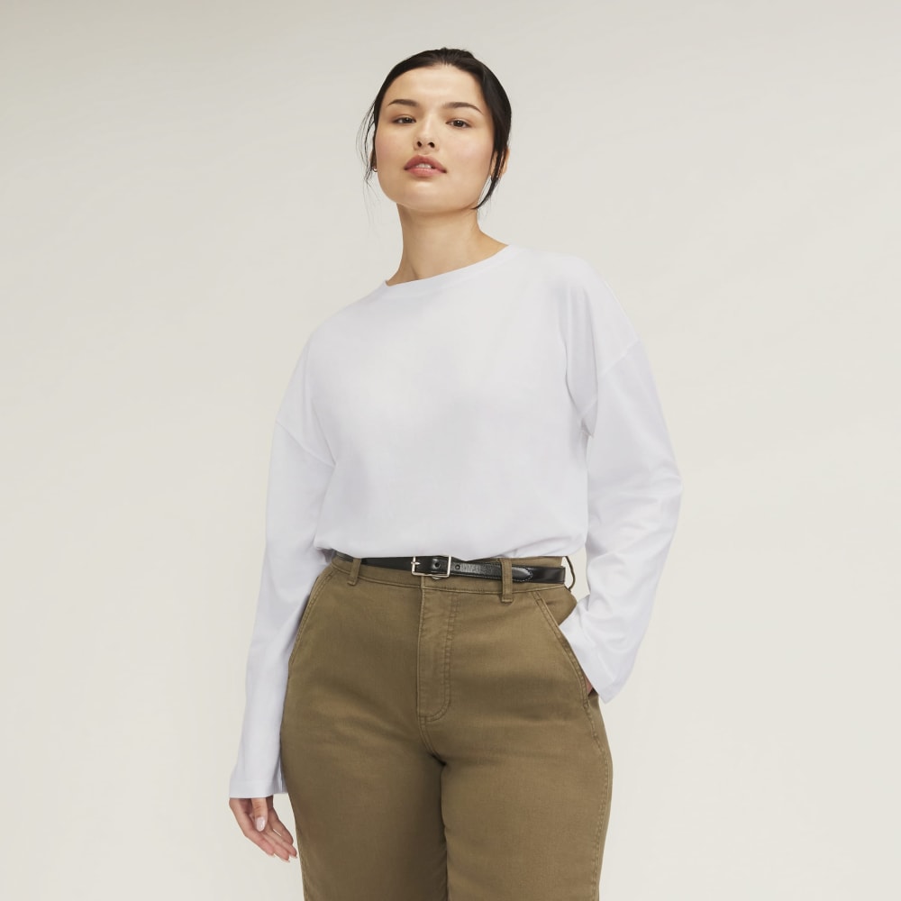 The Organic Cotton Relaxed Long Sleeve Tee in White — front view