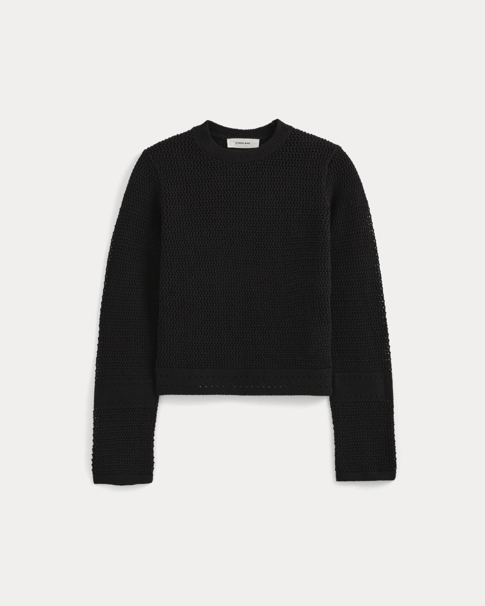 Open Knit Long-Sleeve Crew in Everyday Cotton in Black — alternate view