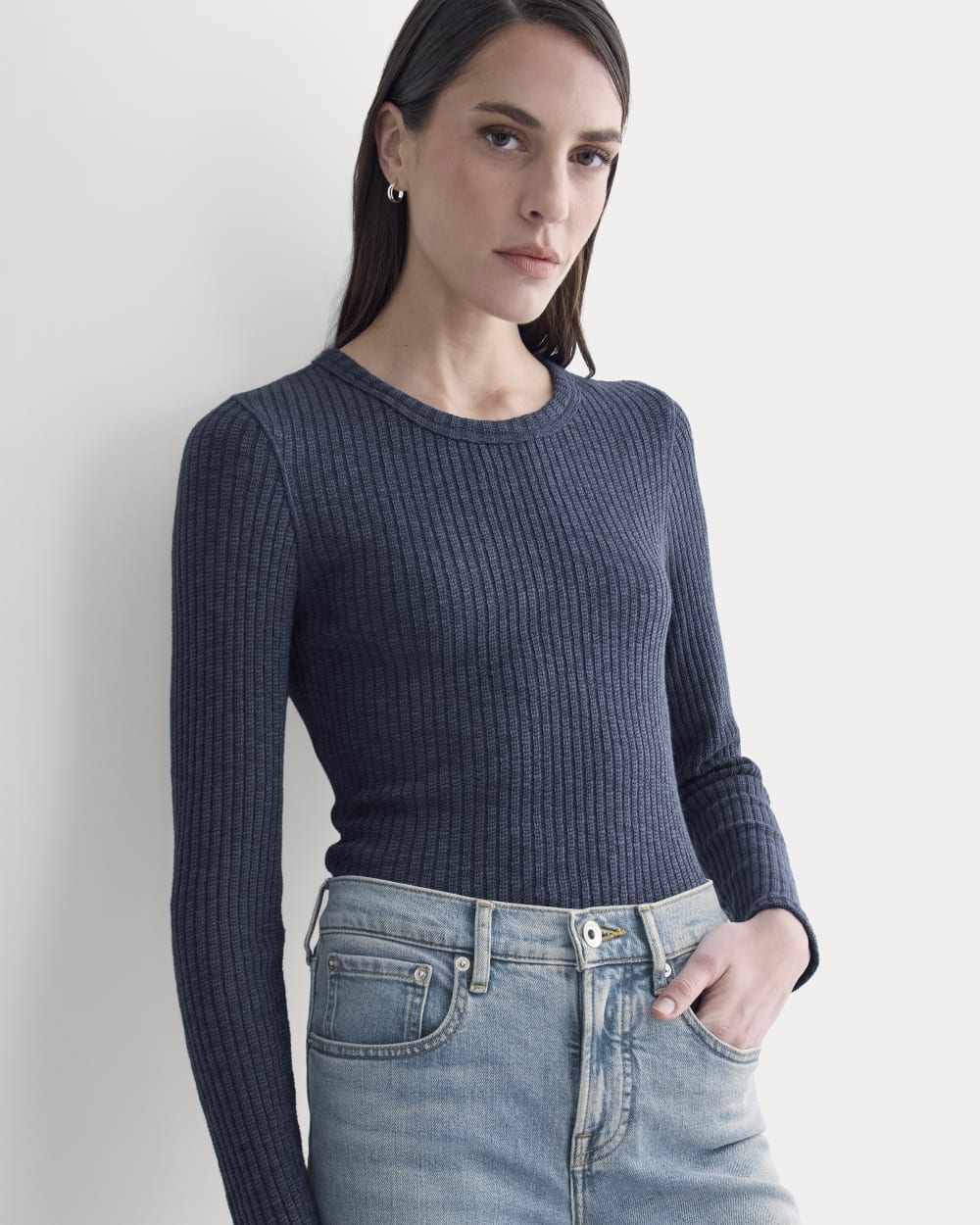 The Cozy Rib Long-Sleeve Tee in Mood Indigo — front view