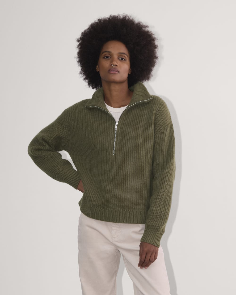 The Half-Zip Sweater in Luxe Merino in Kalamata — front view