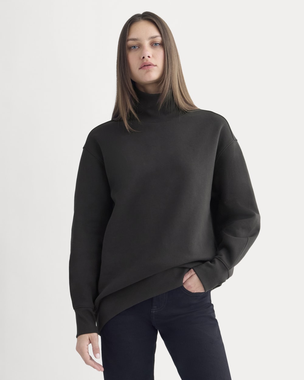 Luxe Fleece Turtleneck in Black — front view