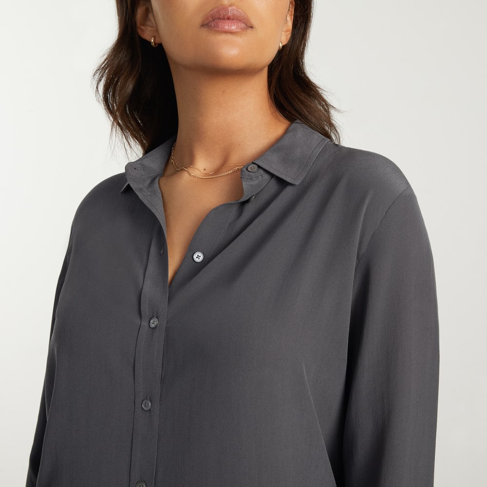 The Must-Have Shirt in Washable Silk in Slate Grey — detail view