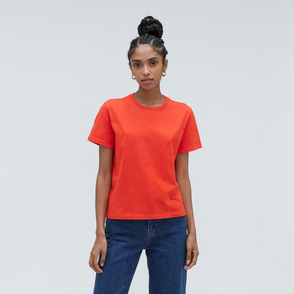 The Box-Cut Tee in Essential Cotton in Red Orange — front view