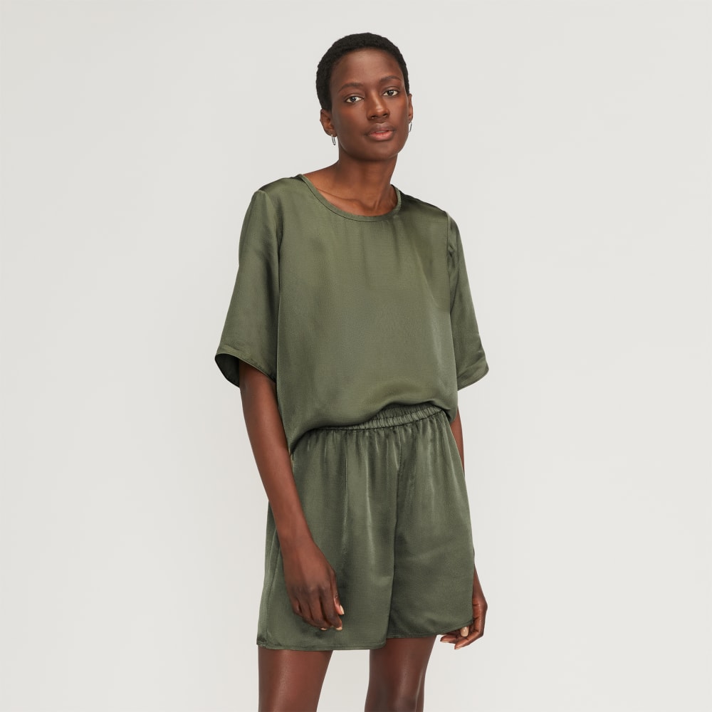 The Satin Relaxed Tee in Kalamata — front view