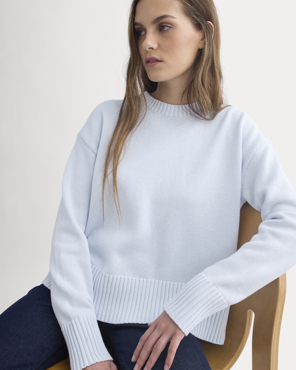 The Boxy Sweater in Everyday Cotton in Skywriting — front view