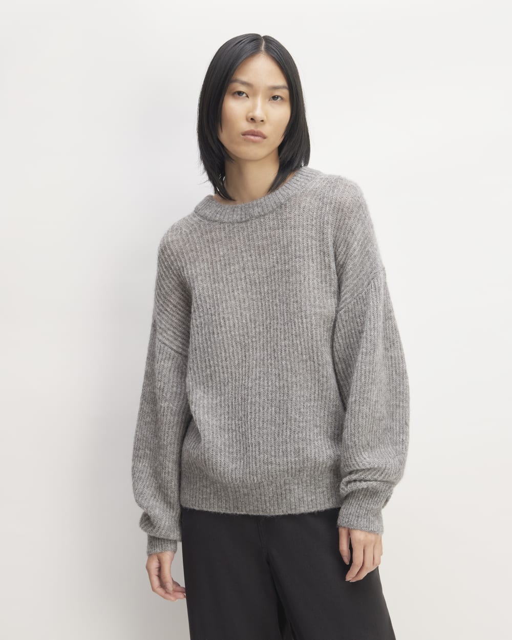 The Cocoon Crew in Alpaca in Heathered Stone — front view