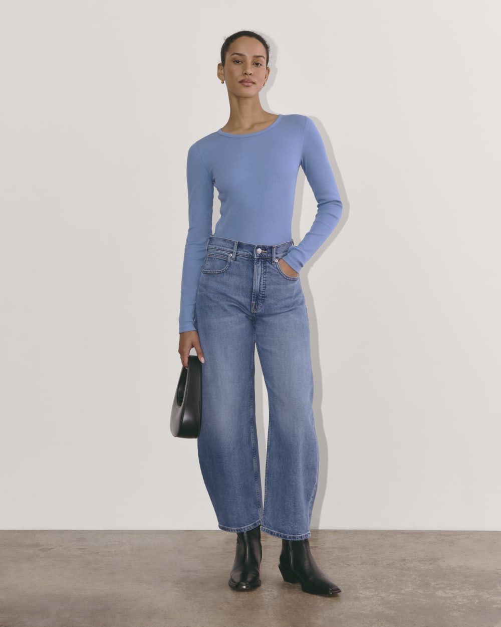 The Luxe Rib Long-Sleeve Crew in Bluebell — detail view