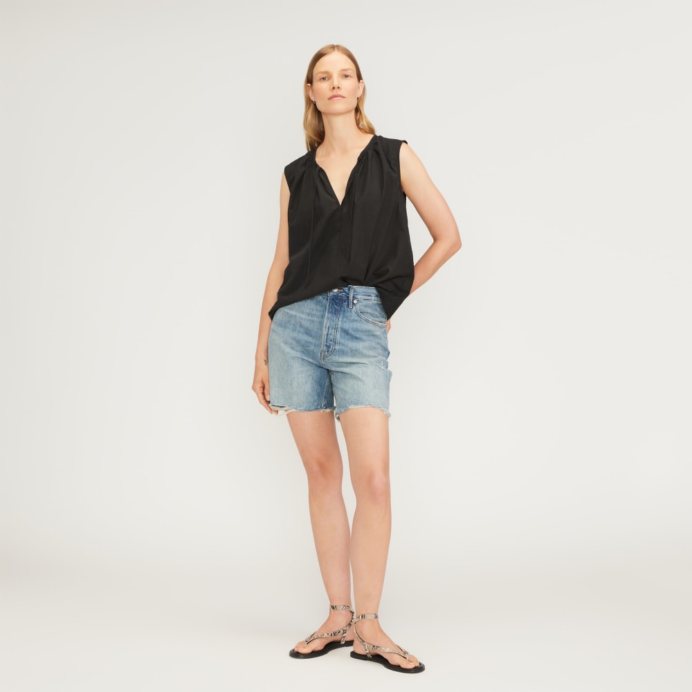 The Gathered Tie-Front Top in Black — detail view