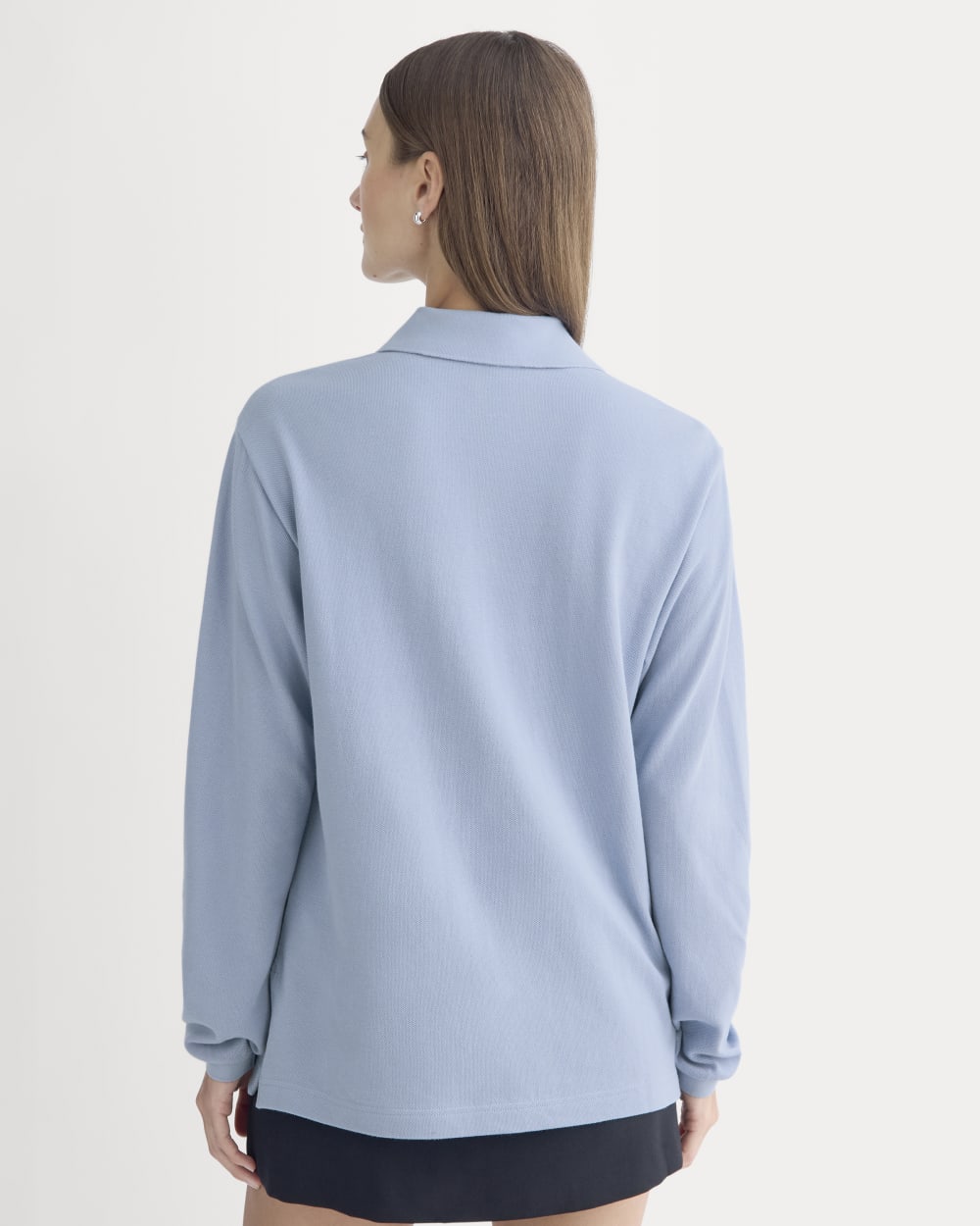 Oversized Pique Polo in Soft Blue — detail view
