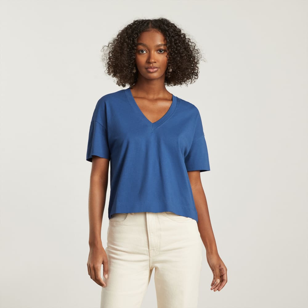 The Organic Cotton Slouchy V-Neck in Deep Blue — alternate view
