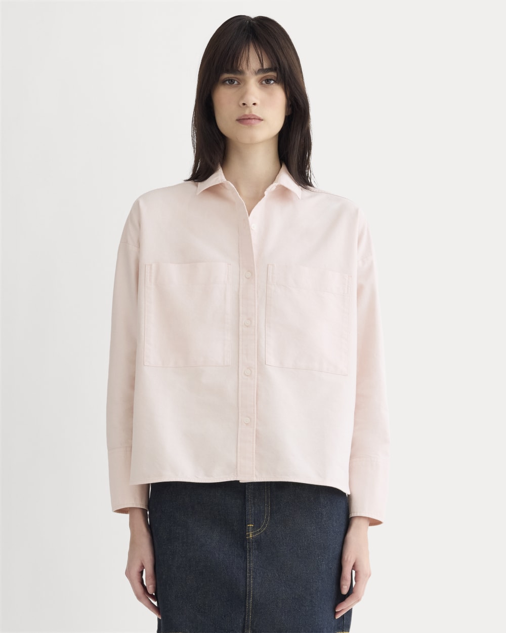 The Boxy Oxford in Rose Quartz Chambray — front view