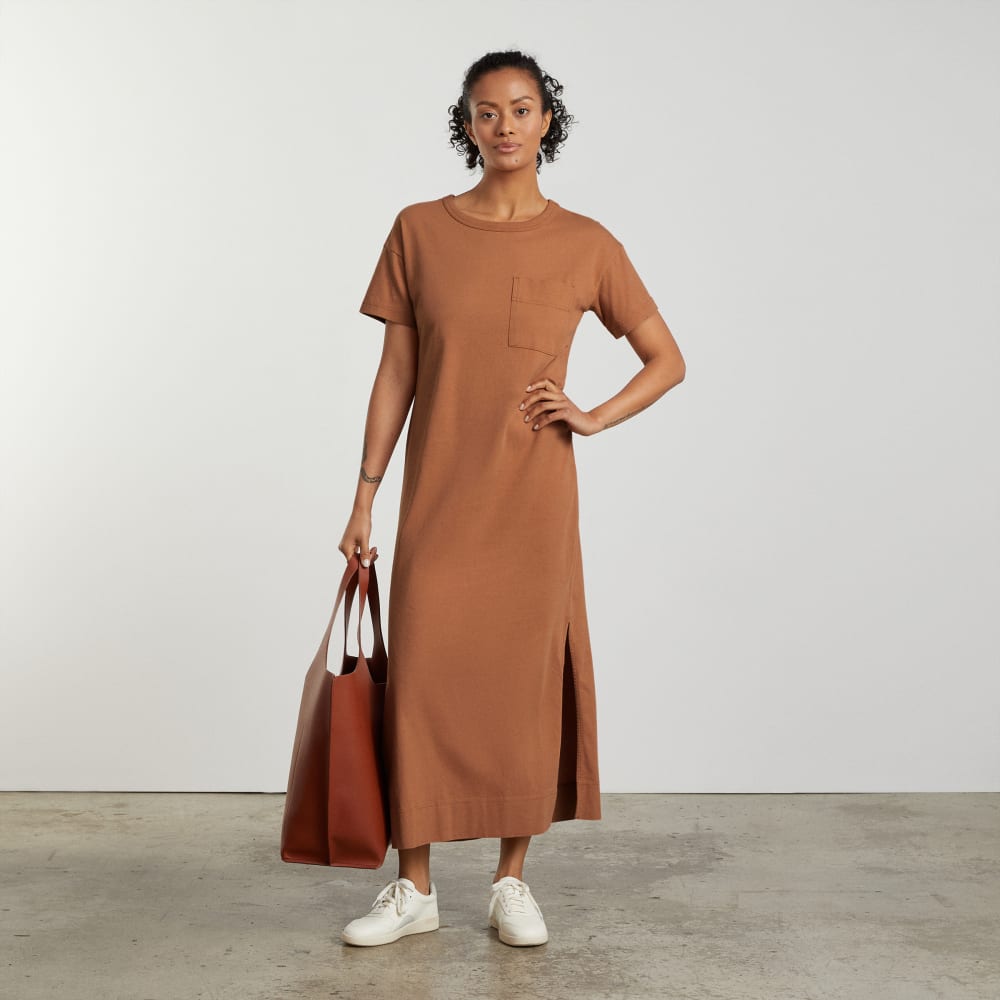 The Organic Weekend Maxi Dress in Tawny Brown — detail view