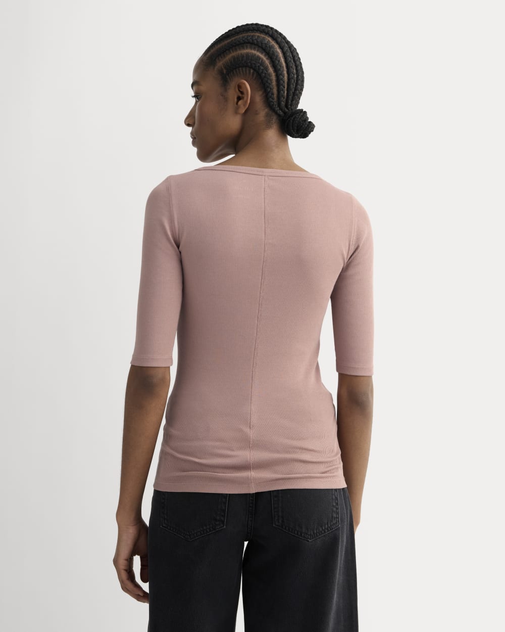 The Luxe Rib Scoop-Neck Tee in Rose Dusk — detail view