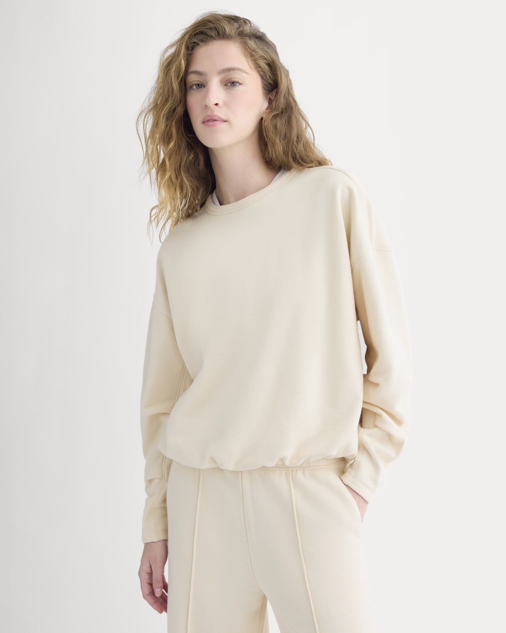 Lightweight Terry Bubble Sweatshirt in Parchment — detail view