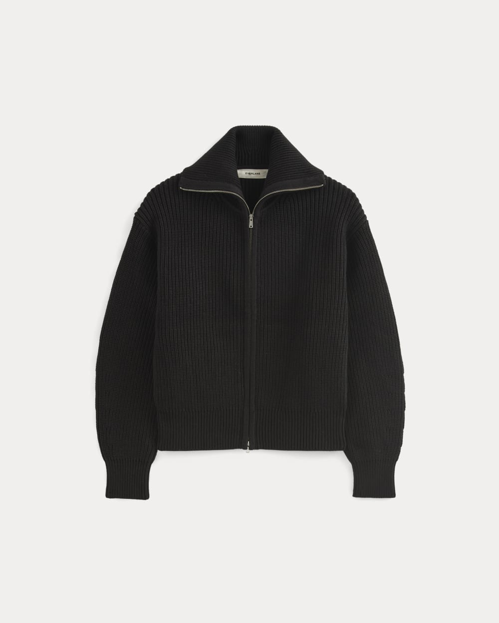 The Full-Zip Sweater in Everyday Cotton in Black — alternate view
