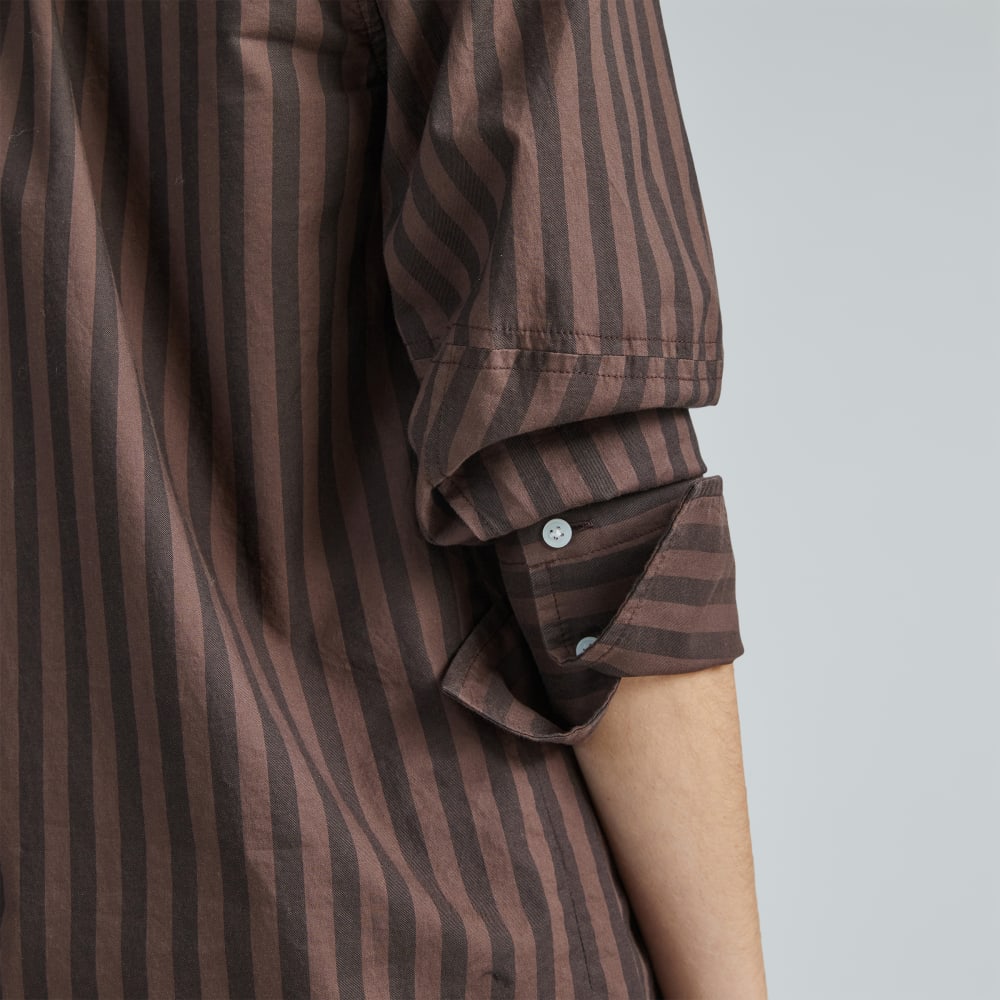 The Silky Cotton Balloon Sleeve Top in Chocolate Brown / Black — detail view