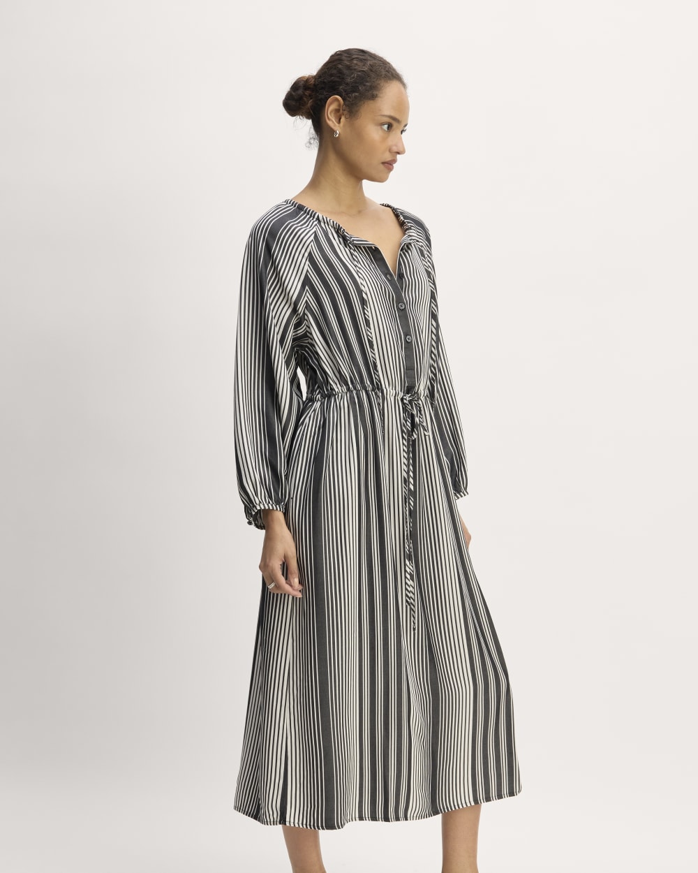 The TENCEL™ Gathered Maxi Dress in Black / Bone — detail view
